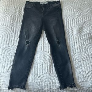 High rise black distressed skinny jeans